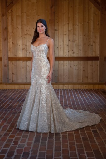 Essense of Australia #D3486 #0 default (IC-RUM) Ivory Lace and Champagne Silver Shimmer Tulle over Rum Gown thumbnail