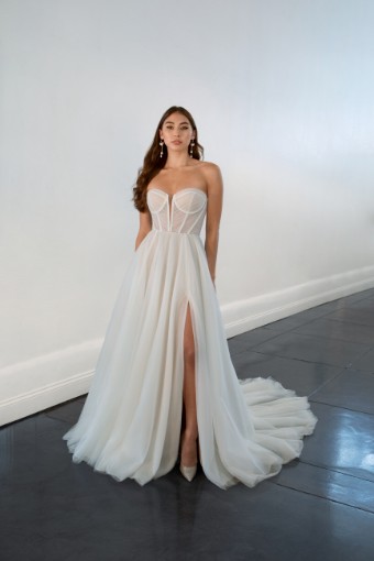 Martina Liana #1497 #1 (IVRM-PL) Ivory Tulle & Royal Organza ov Rum Gown w PLN Tulle Plunge thumbnail