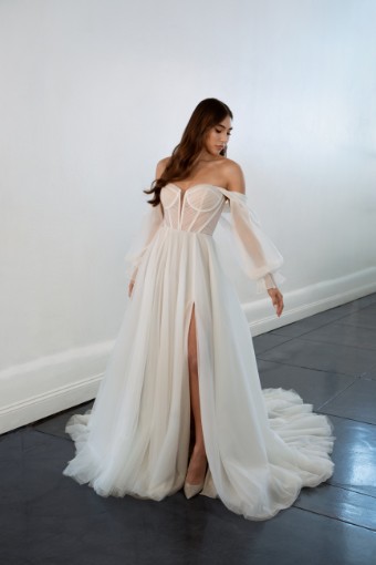 Martina Liana #1497 #0 default (IVRM-PL) Ivory Tulle & Royal Organza ov Rum Gown w PLN Tulle Plunge thumbnail