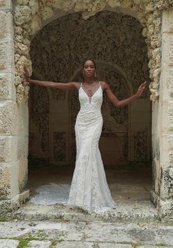 Martina Liana #ML1713 #0 (IVRM-PL) Ivory Lace & Tulle over Rum Gown w Porcelain Tulle Plunge thumbnail