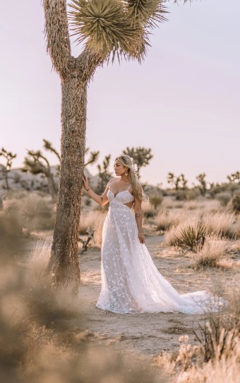 All Who Wander #HENNA #2 (IVRM-PL) Ivory Lace & Tulle over Rum Gown w Porcelain Tulle Illusion thumbnail