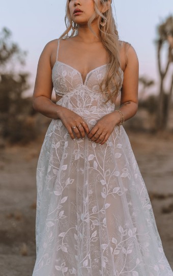 All Who Wander #HENNA #1 (IVRM-PL) Ivory Lace & Tulle over Rum Gown w Porcelain Tulle Illusion thumbnail