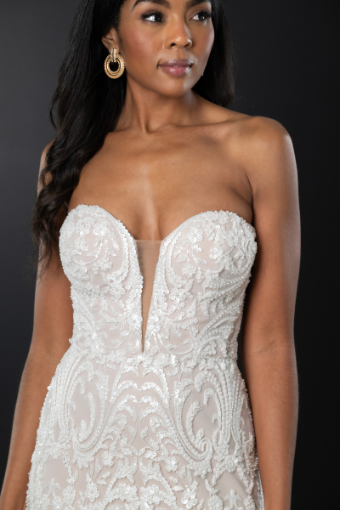 Martina Liana #1788 #2 default (IVRM-PL) Ivory Lace and Tulle over Rum Gown w Porcelain Tulle Plunge thumbnail