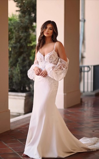 Martina Liana #1406 - With Sleeves #0 default (IV-PL) Ivory Gown w Porcelain Tulle Illusion thumbnail