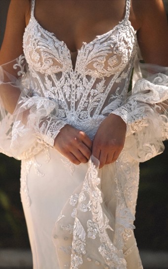 Martina Liana #1406 - With Sleeves #2 default (IV-PL) Ivory Gown w Porcelain Tulle Illusion thumbnail