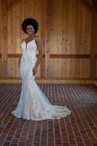 Essense of Australia #D3477 #4 default (IVRM-PL) Ivory Lace & Tulle over Rum Gown w Porcelain Tulle Plunge thumbnail