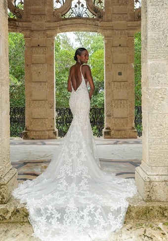 Martina Liana #1713 #1 (IVRM-PL) Ivory Lace & Tulle over Rum Gown w Porcelain Tulle Plunge thumbnail