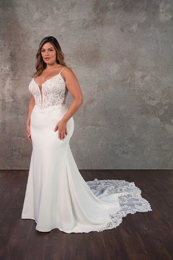 Essense of Australia #D4181 #3 (IVIV-PL) IVORY GOWN W PORCELAIN TULLE PLUNGE thumbnail