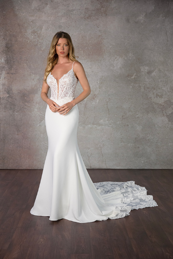 Essense of Australia #D4181 #0 default (IVIV-PL) IVORY GOWN W PORCELAIN TULLE PLUNGE thumbnail